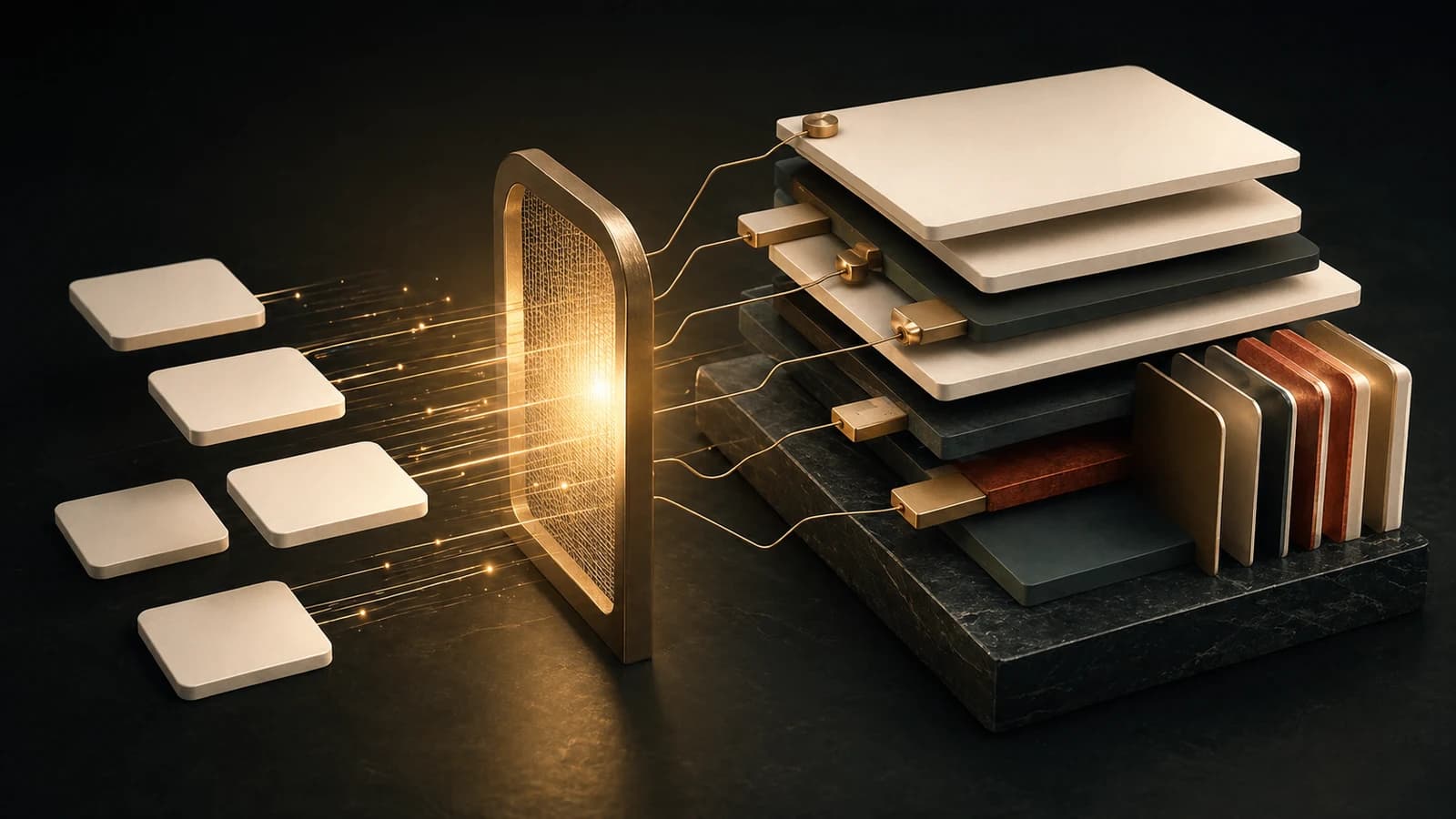 Abstract answer cards connected to citation tabs and deeper article sections through clear verification pathways.